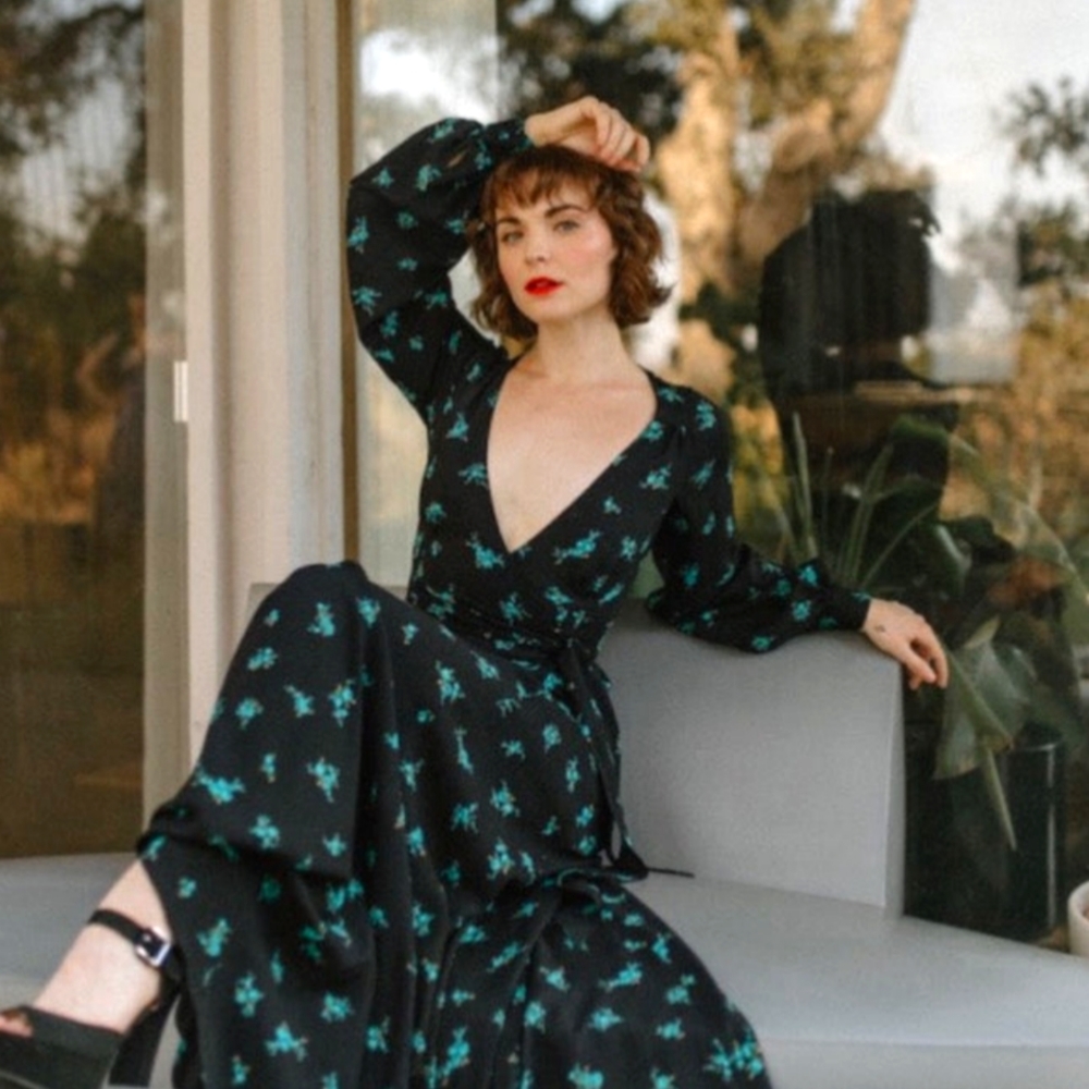 NWT Lauren Chapman Rosemary Black Floral Prairie Whimsygoth Witch Wrap Dress